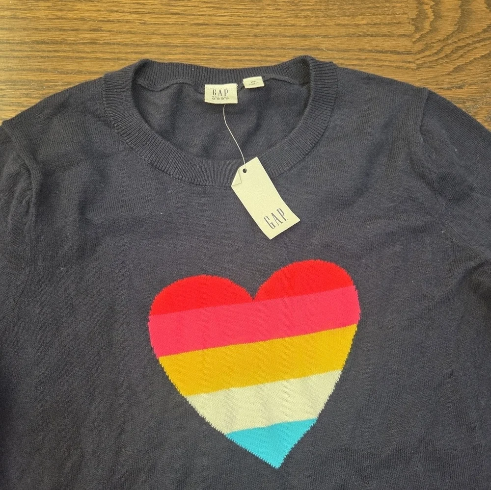 NWT Gap Navy Raibow Heart Girls Sweater Sz.XS